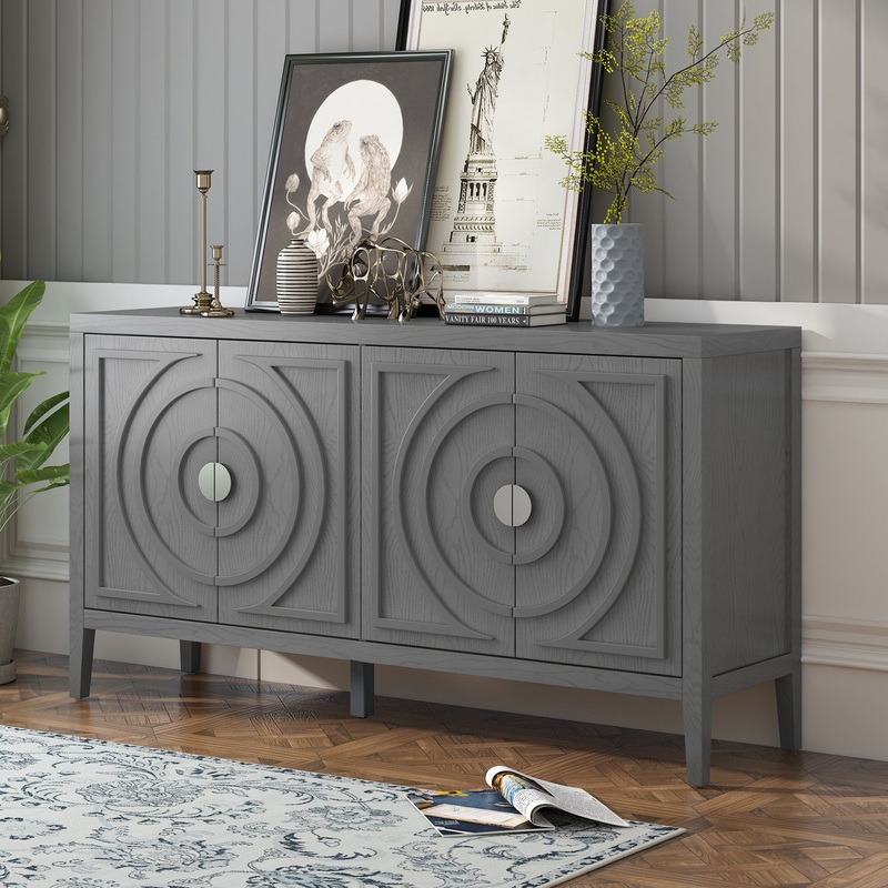 Retro Sideboarddoor with Circular Groove Design Round Metal Door Handle for Entrance, Dining Room, Living Room (Gray)