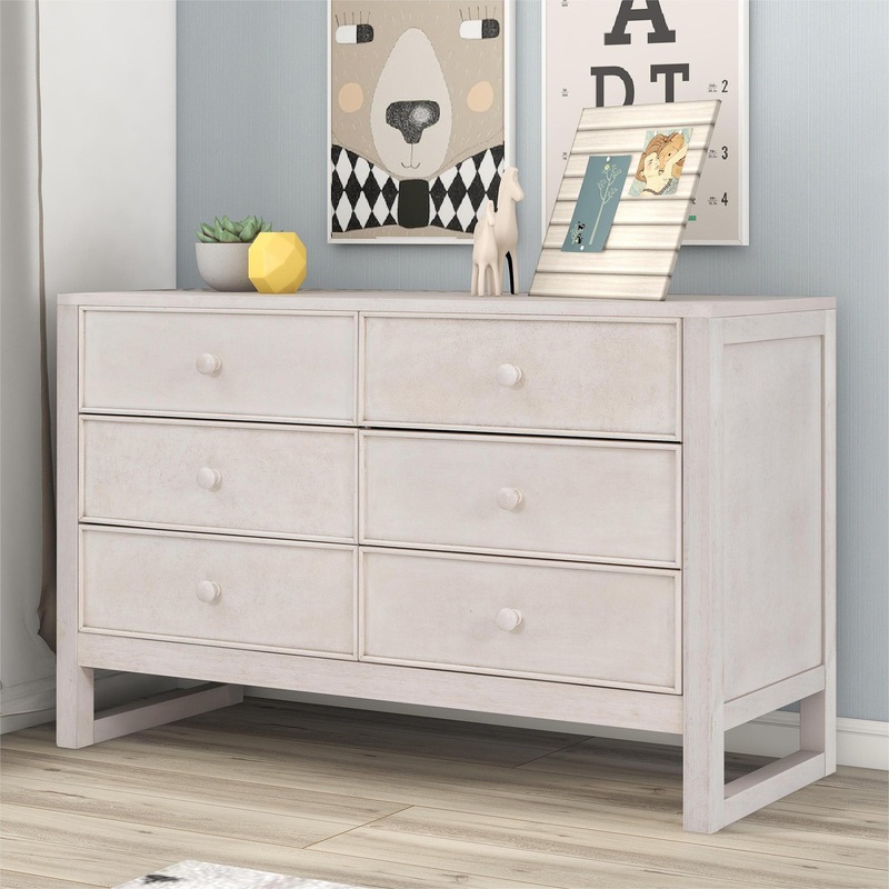 Rustic Wooden Dresser with 6 Drawers, Storage Cabinet for Bedroom, Anitque White