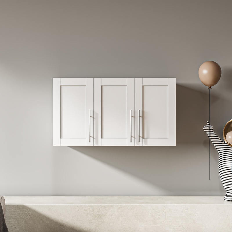 Stackable Wall Mounted Storage Cabinet, 15.75" D x 35.43" W x 19.69" H, White