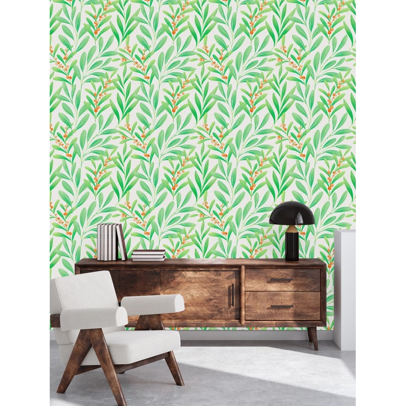 Stylish Green Leaves with Berries Wallpaper Smart