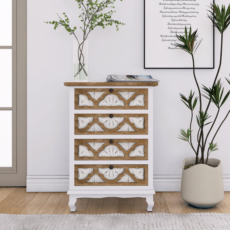 Vintage Accent Drawer with Carved Detailing and Natural Wood Finish - Elegance and Functionality Combined