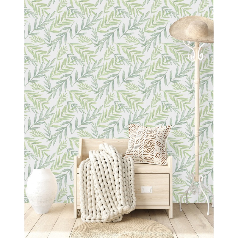 Voguish Hand Drawn Green Leaves Wallpaper Fashionable