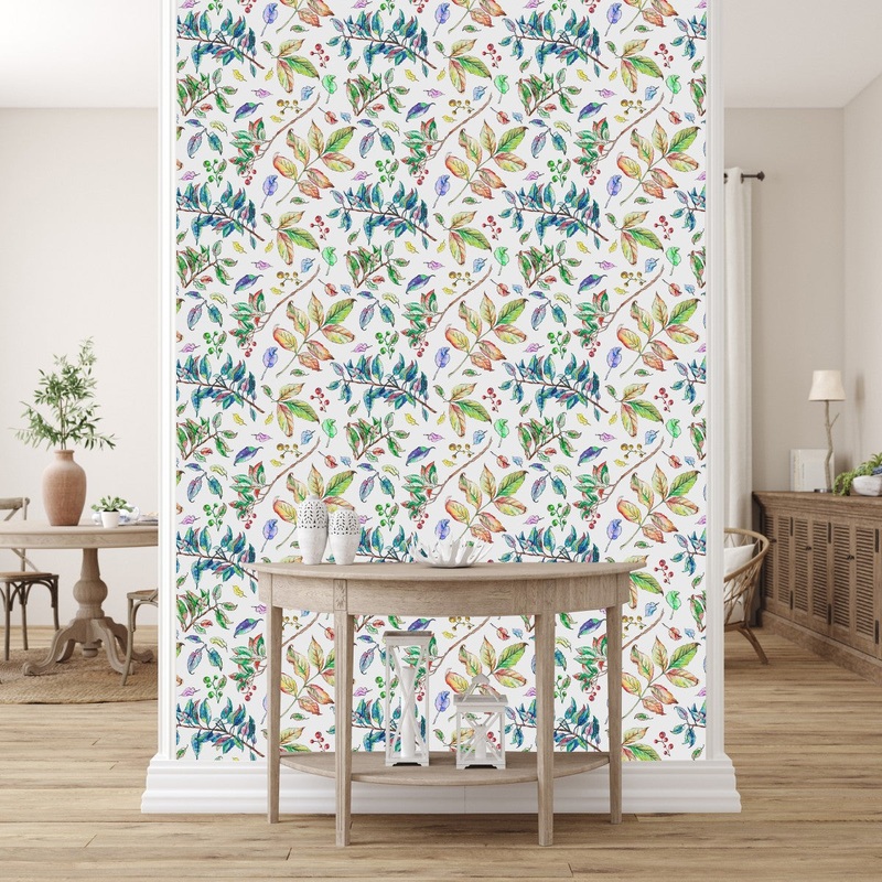 Voguish Multicolored Leaves Wallpaper Fashionable
