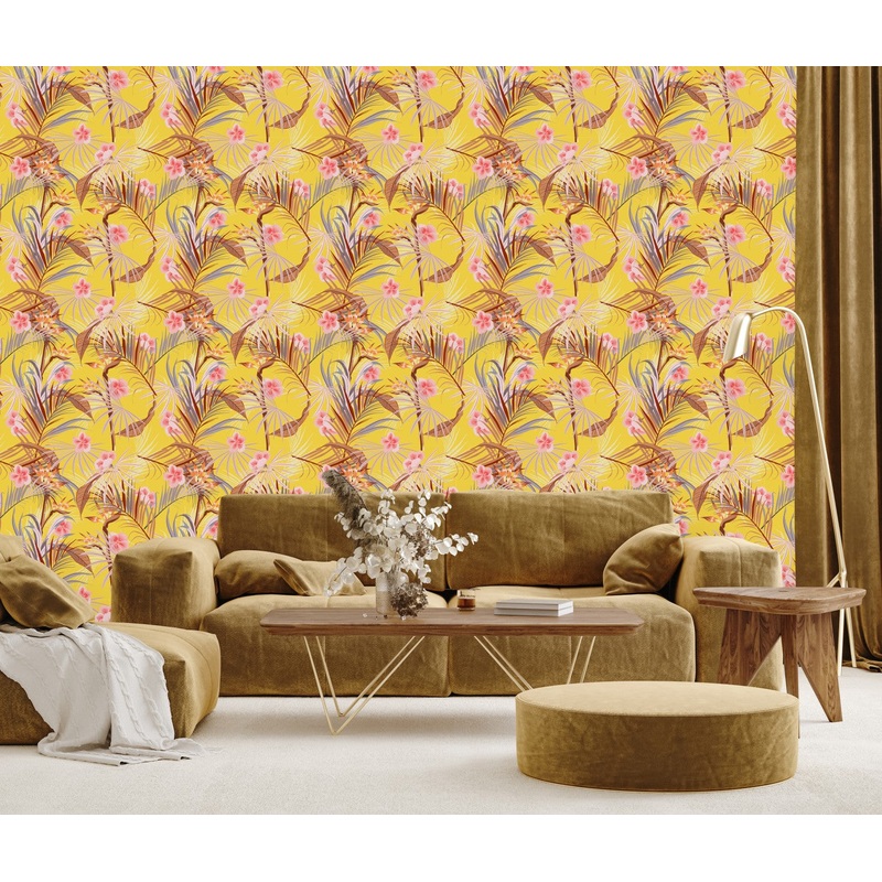 Yellow Wallpaper with Leaves