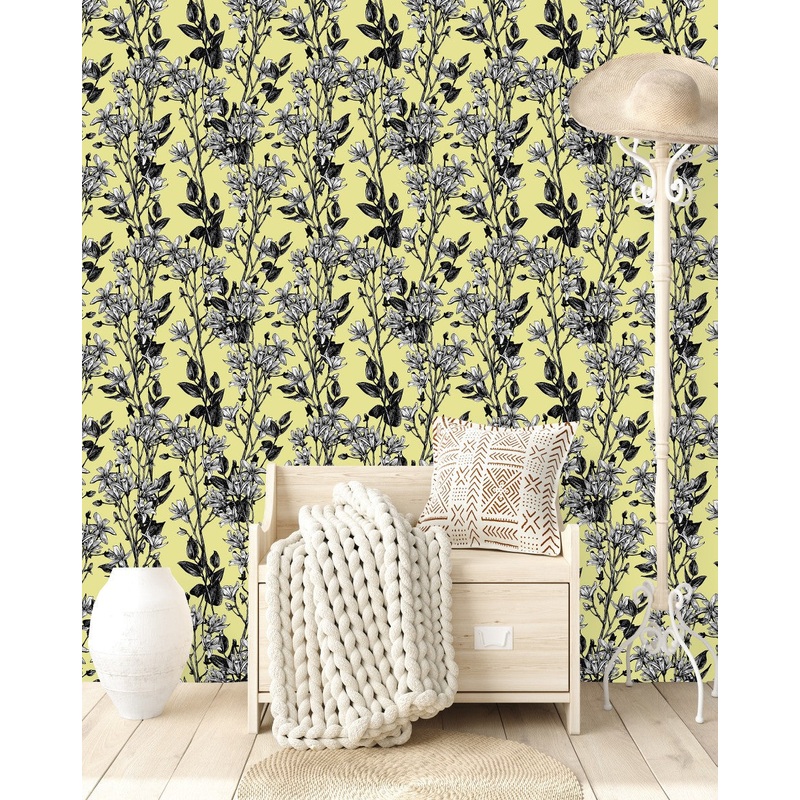 Yellow Wallpaper with White Flowers