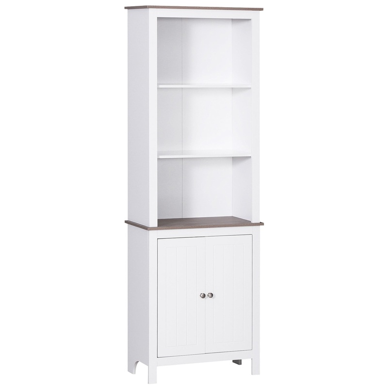 69" Freestanding Storage Cabinet, Bathroom Linen Tower, Kitchen Cupboard, Buffet Cabinet, Bookcase with Double Door 3-Tier Shelf for Home Office, White