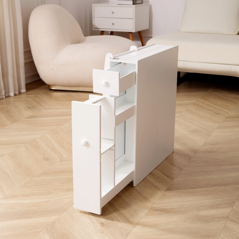 Bathroom Storage Cabinet Side Cabinet Space Saving Cabinet, White