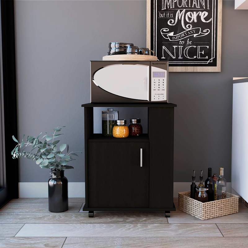 Correy 4-Shelf Microwave Cabinet with Caster Black Wengue