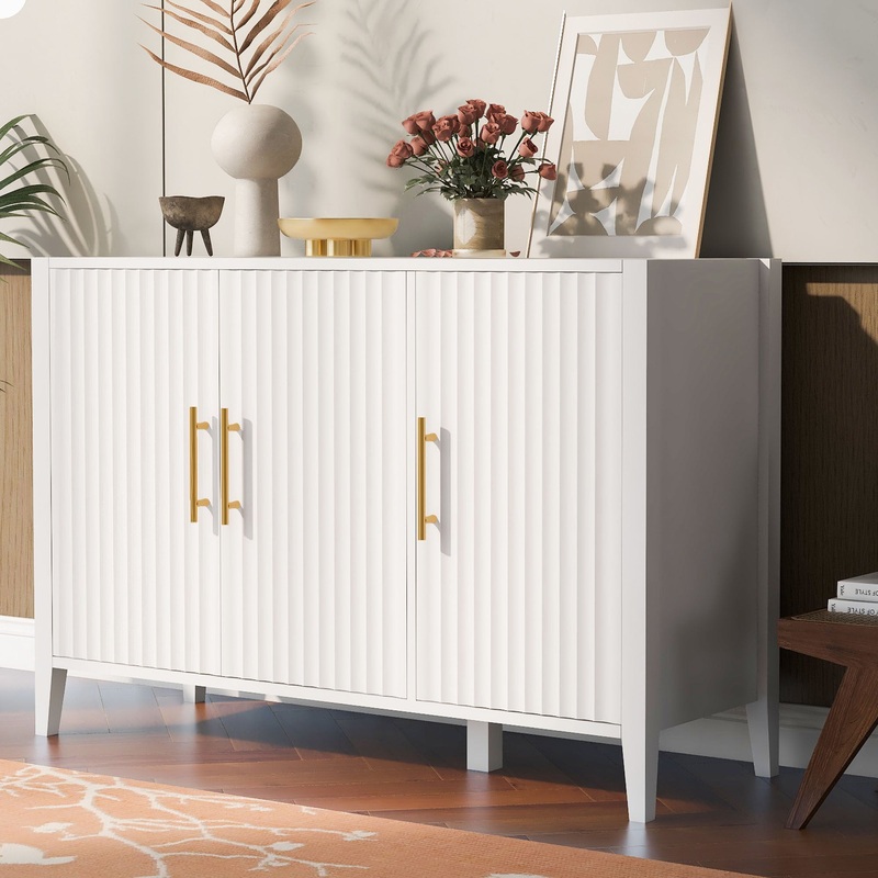 Featured Three-door Storage Cabinet with Metal Handles, Suitable for Corridors, Entrances, Living rooms, and Bedrooms