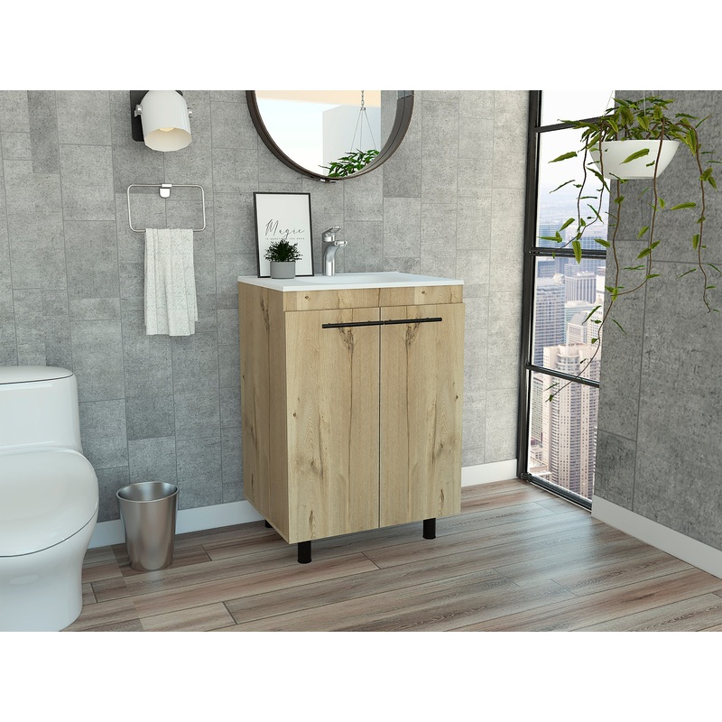 Sienna 2-Door Rectangle Freestanding Vanity Cabinet Light Oak