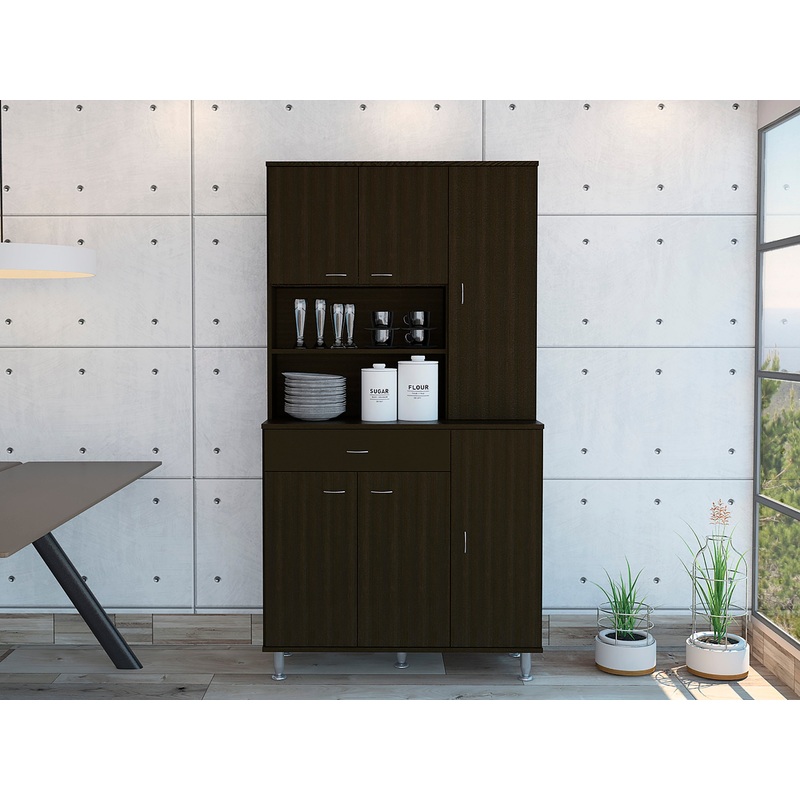 Tigard 1-Shelf 1-Drawer Pantry Cabinet Black Wengue