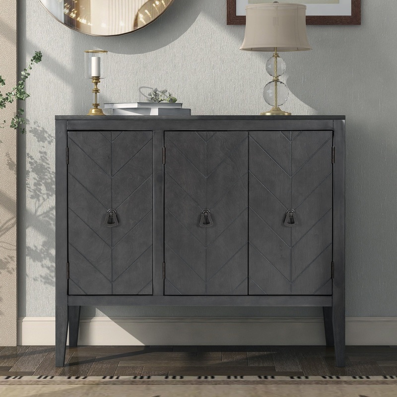 U-style, Accent Storage Cabinet Wooden Cabinet with Adjustable Shelf, Antique Gray, Entryway, Living Room, Bedroom
