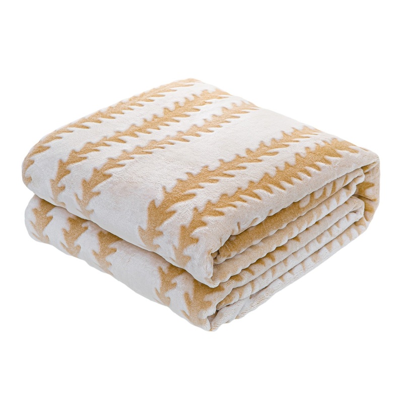Back Printing Shaved Flannel Plush Blanket, Light Brown Stripe Blanket for Bed or Sofa, 60" x 80"