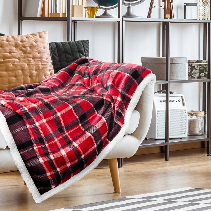 Plaid Flannel Sherpa Throw Blanket (2 Pack Set of 2)